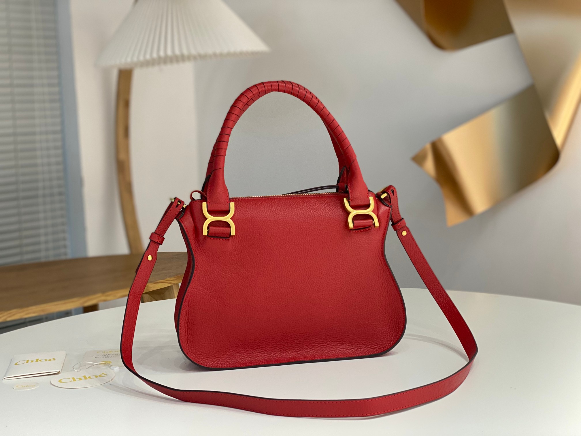 Chloe Small Marcie Bag In Red Grained Leather